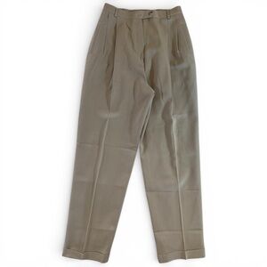 Vintage Austin Reed Khaki Wool Trousers, Women’s 8, Pleated Cuffed Workwear